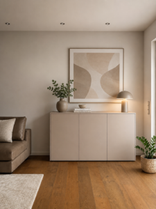 Müller Small Living Aventa Sideboard in hellem Beige in einem modern eingerichteten Wohnzimmer